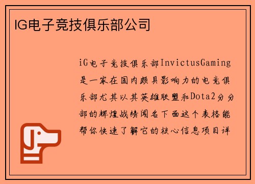IG电子竞技俱乐部公司